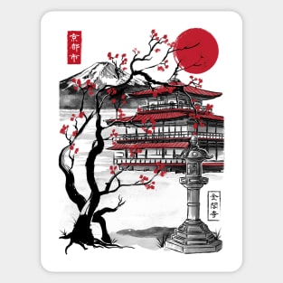 Temple of the Golden Pavilion sumi e Sticker